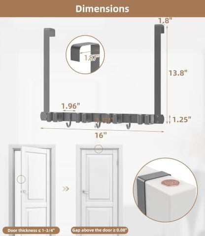 Broom Holder Over The Door with Hooks (Space grey)
