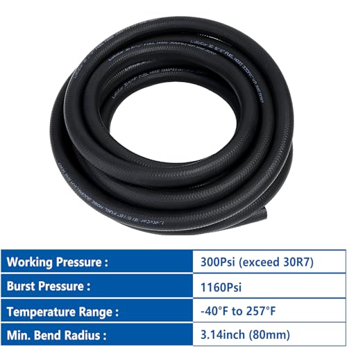 5 16" ID Fuel Hose Line Push Lock NBR Rubber SAE 30R7 300PSI 25ft (5/16" ID 25ft)