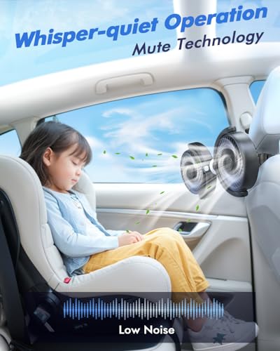 Car Fan USB Powered for Baby Backseat with 3 Speed Separately Controlled (Black+Gray)