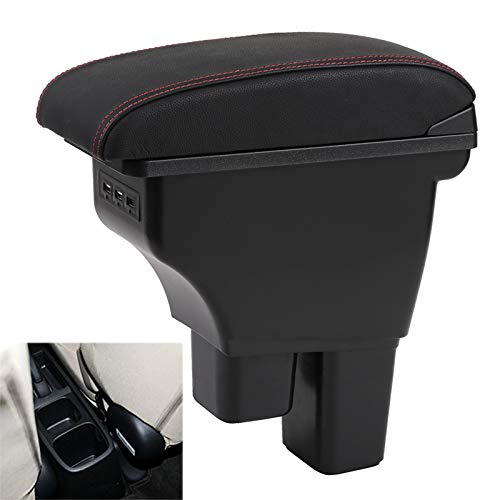 Double Layer Armrest Box for Honda Fit Jazz 2009 (Black with Red Thread)