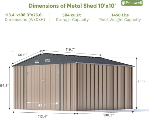 10x10 FT Metal Storage Shed (Brown / 10x10 FT)