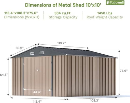 10x10 FT Metal Storage Shed (Brown / 10x10 FT)