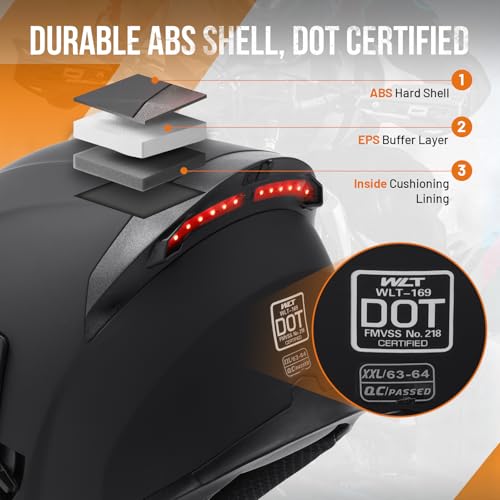 DOT Motorcycle Full Face Helmet (Matte Black-Led / X-Large)