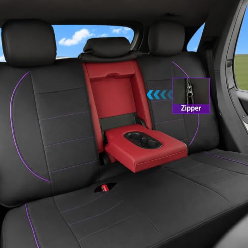 14 PCS Leather Car Seat Covers Full Set (Steering Wheel Cover Set / Black & purple)