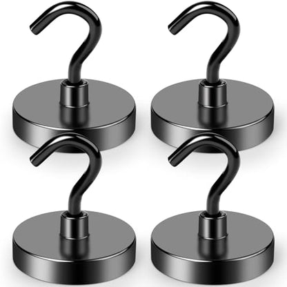 Magnetic Hooks for Cruise Cabins 130LBS Heavy Duty Magnet Hook 4 P (Black / 1.26in)