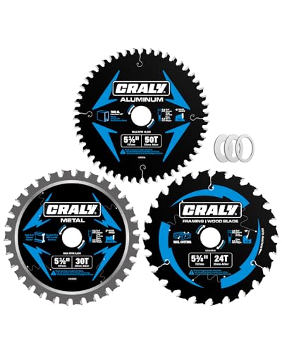 5-3/8 Inch 24T Wood Framing & 30T Metal & 50T Aluminum Cutting Circular Saw Blade, 20mm Arbor, Carbide Tipped, Thin Kerf, Black Ice™, for Wood, Aluminum, Metal, 3-Pack(C054243050-3D) (5-3/8'', 24&30&50T)