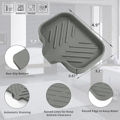 Silicone Soap Dish with Drain Spout (Grey / S(4.9"×3.2"))