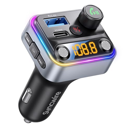 Bluetooth 5.4 FM Transmitter Car Adapter with Light Switch (Silver)