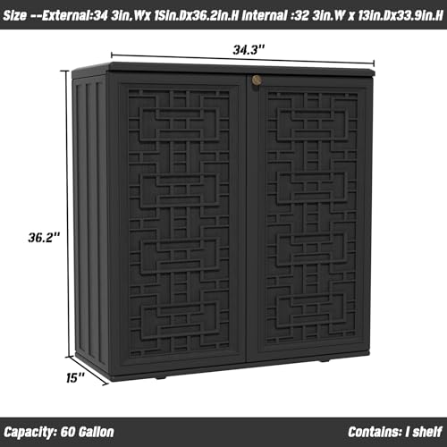 Outdoor Storage Cabinet Waterproof with Shelf (Black)