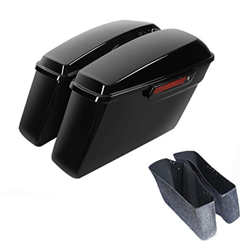 Vivid Black Hard Saddlebags with Black Latch Keys Liners Fit for Harley Touring Road King Street Glide Electra Ultra Classic 2014 (Vivid Black 2# / For 2014-later)