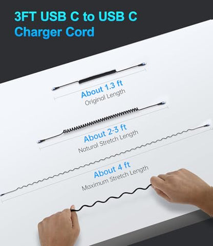 USB C Cable 100W 3FT Coiled USB C to USB C Charger Cable for Car (3FT / USB C to USB C / Blue)