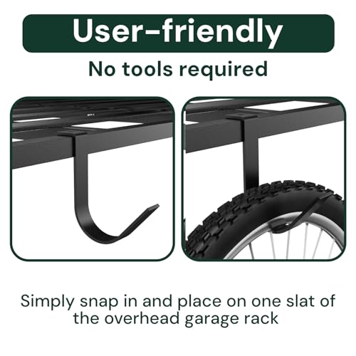 Heavy-Duty 4-Pack Overhead Garage Ceiling Storage Hooks, Add-On Storage Rail Hook Accessory for Hanging Bikes and More, Supports Up to 66lbs