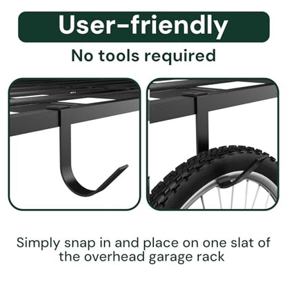 Heavy-Duty 4-Pack Overhead Garage Ceiling Storage Hooks, Add-On Storage Rail Hook Accessory for Hanging Bikes and More, Supports Up to 66lbs