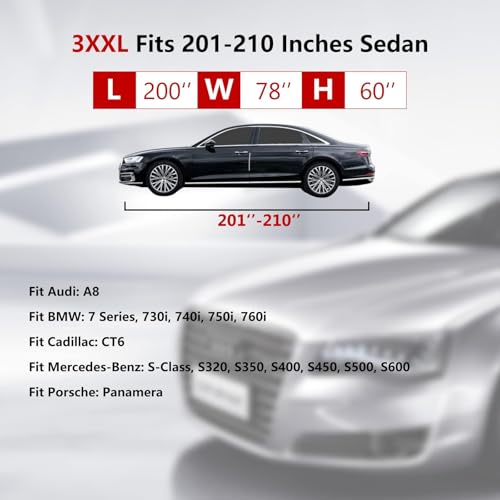 Car Cover Waterproof All Weather (Black-White / 3XXL: for Sedan (Length 191"-200"))