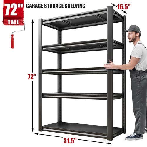 Storage Shelves 2000LBS Garage Shelving Heavy Duty (16.5"D x 31.5"W x 72"H,Black)