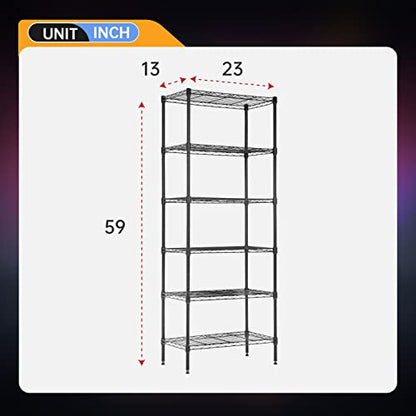 6 Tier Wire Shelf (Black / 13"D x 23"W x 59"H)