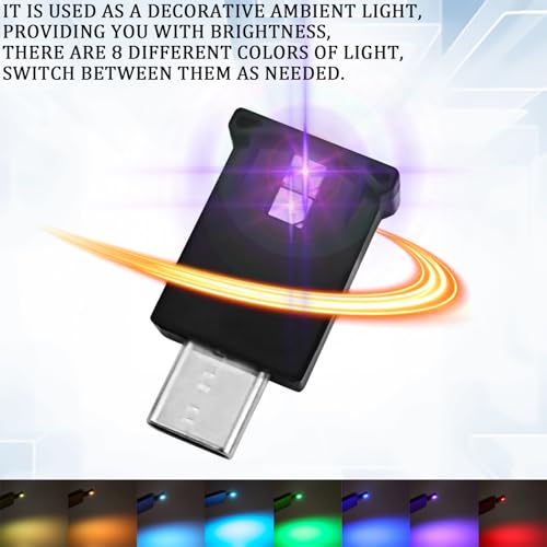 2 PCS USB Type C LED Ambient Lights for Car Interior (2PCS)