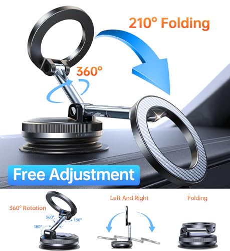 Newest Vacuum Magnetic Phone Holder for Car Phone Holder Mount【Movable Vacuum Suction】Magsafe Car Mount Cell Phone Holders for Your Car Accessories for Women Men for iPhone 17 16 (Carbon Fiber)