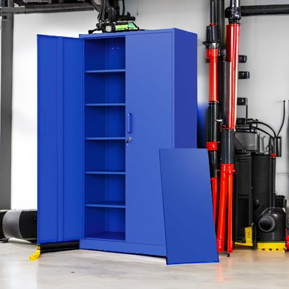 Metal Garage Storage Cabinets with Lock Door and Adjustable Shelves (71 X 32 X 16 In(H X W X D) / Blue)