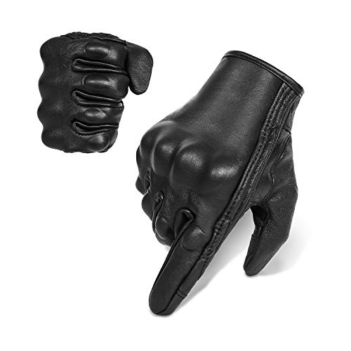Full Finger Goat Skin Leather Touch Screen Motorcycle Gloves Men S (Non-Perforated / Large)