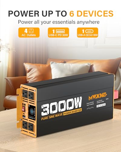 3000W Pure Sine Wave Inverter 12V DC to 110V 120V AC Converter for RV Truck Home Off (3000w-12v)