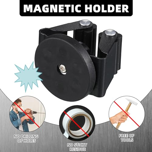 4 Pcs Magnetic Broom Holder Wall Mounted Anti Slip Rack (Black)
