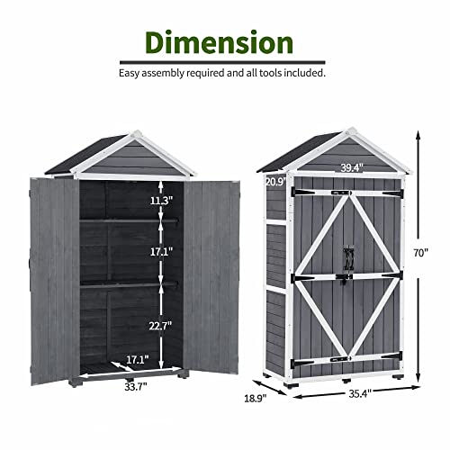 Outdoor Storage Cabinet with 2 Shelves (Gray)