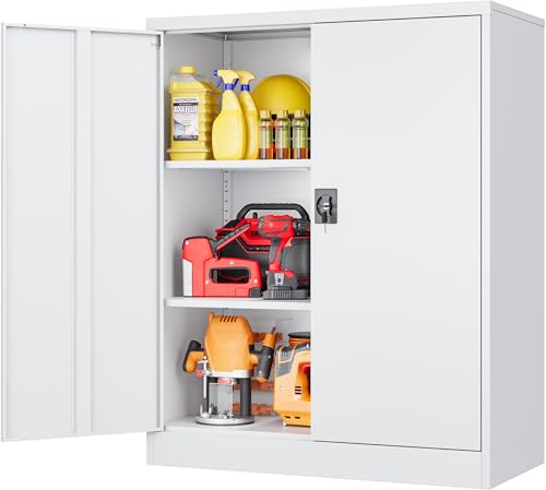 Small Metal Cabinet with Shelves (36"H x 31.5"W x 16"D / White)