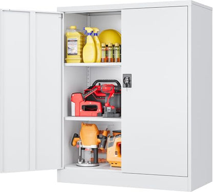 Small Metal Cabinet with Shelves (36"H x 31.5"W x 16"D / White)