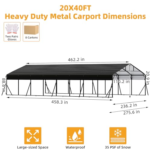 20' x 40' x 8.5' Heavy Duty Metal Carport with Galvanized Steel Roof (20x40 FT Upgrade)