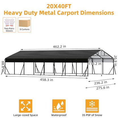 20' x 40' Heavy Duty Metal Carport with Galvanized Steel Roof (20x40FT)