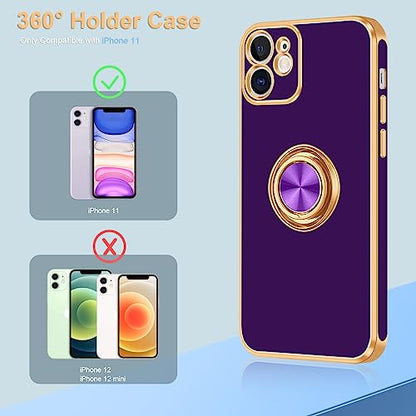 for iPhone 11 Case 360° Rotatable Ring Holder Magnetic Kickstand (For iPhone 11(6.1 inch,2019) / Deep Purple)