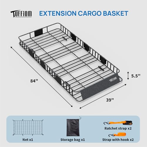 84"x 39"x 6" Universal Rooftop Cargo Carrier Basket (84"x39"x6"(w/Net+Bag+Pedal+Straps))