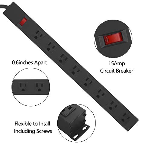HHOSET Heavy Duty Long 8 Outlets (Black / 10ft)