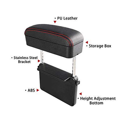 Auto Car Armrest Extender Support Elbow & Forearm Arm Wrist Rest Support Adjustable Height Comfort Pad Universal Fit for Most Car Models Center Console (Red with Organizer)