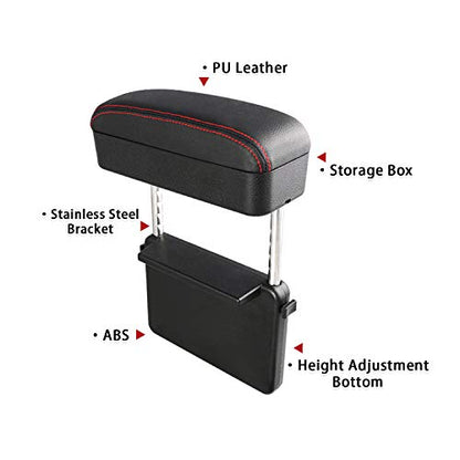 Auto Car Armrest Extender Support Elbow & Forearm Arm Wrist Rest Support Adjustable Height Comfort Pad Universal Fit for Most Car Models Center Console (Red with Organizer)