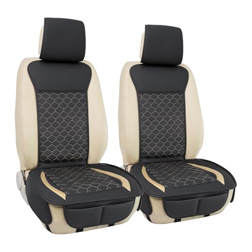 Leather Car Seat Covers Front 2PC Black Gold Luxury Waterproof (Black/Glod)