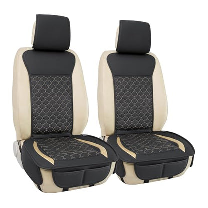 Leather Car Seat Covers Front 2PC Black Gold Luxury Waterproof (Black/Glod)