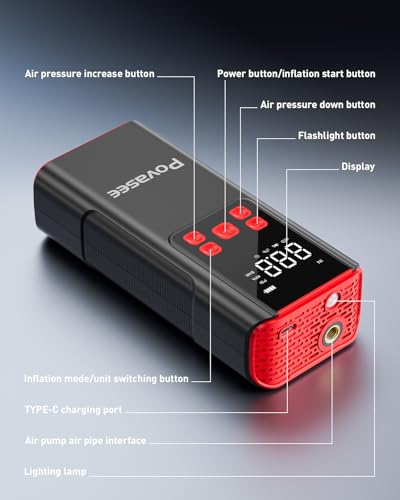 Tire Inflator Portable Air Compressor Povasee 150PSI Portable Air Pump for Tires Cordless Car Tire Inflator with LCD Display (A8-NEW)