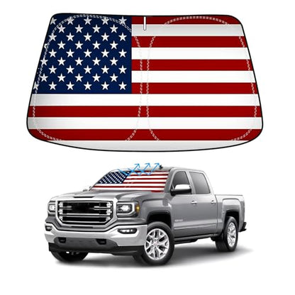American Flag Car Windshield Sun Shade Compatible with GMC Sierra 1500 2500 3500 2014 (for GMC Sierra 2014-2018 - USA Flag)