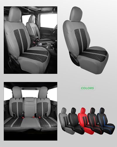 for Jeep Wrangler Leather Custom Car Seat Covers Full Set 4 Door (Gray & Black / JL 18-26 4Door Without Rear Cup Holder)