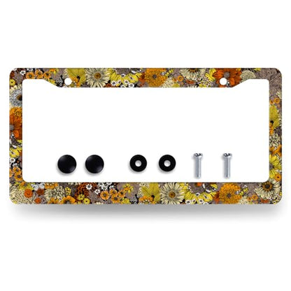 Stainless Steel Boho Retro Sunflower License Plate Frame 12.2 x 6.2 Inch (Retro Sunflower Floral)
