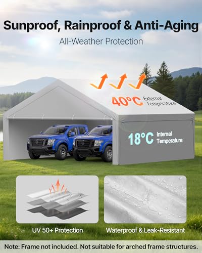 Carport Replacement Canopy Cover (Gray / 20x20ft)