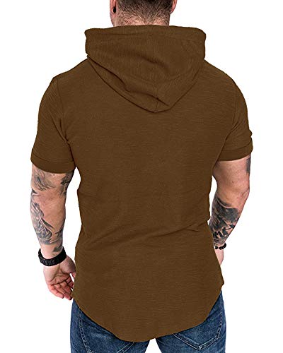 Mens Fashion Hoodies Sport Pullover Solid Color Shirt Workout Lightweight Tops Brown XX (XX-Large / Brown1)
