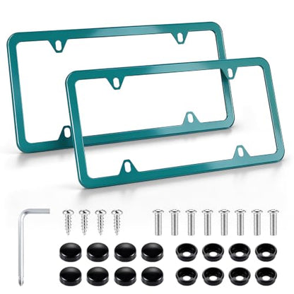 4 Holes Stainless Steel License Plate Frames (Green)