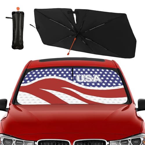 American USA Flag Car Windshield Sunshade Umbrella Foldable (57X31 Inch / styled45f)