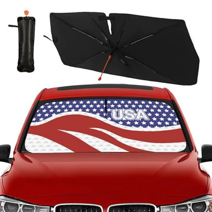 American USA Flag Car Windshield Sunshade Umbrella Foldable (57X31 Inch / styled45f)