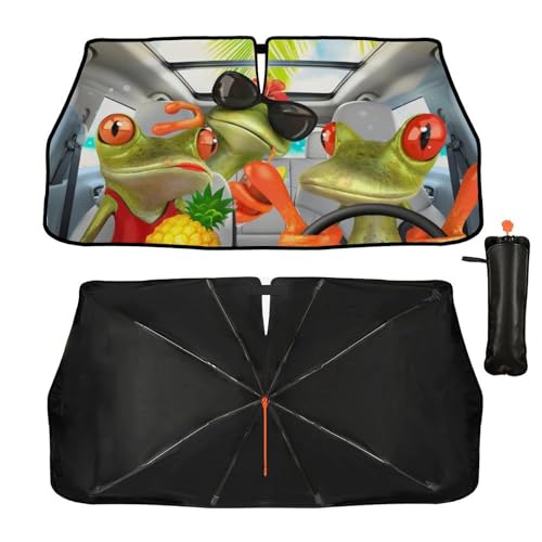 Funny Frog Car Windshield Sunshade Umbrella Funny Car Sun Shade Foldable Window Shades Cover 57 x 30 in (Frog-funny)
