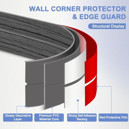 Wall Corner Protector Moulding Trim Peel and Stick (Deep Gray Wood / 1.6 In x 10 Ft)