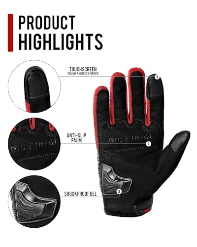 Motorcycle Gloves Motorbike Glove for Men Women Full Finger Knuckle Protection Touch Screen Cycling ATV Hiking Riding (XX-Large / mountain-Red)